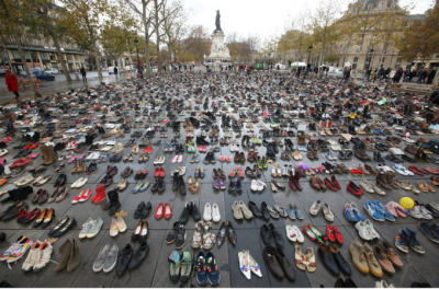 shoes left in silent climate protest in Paris